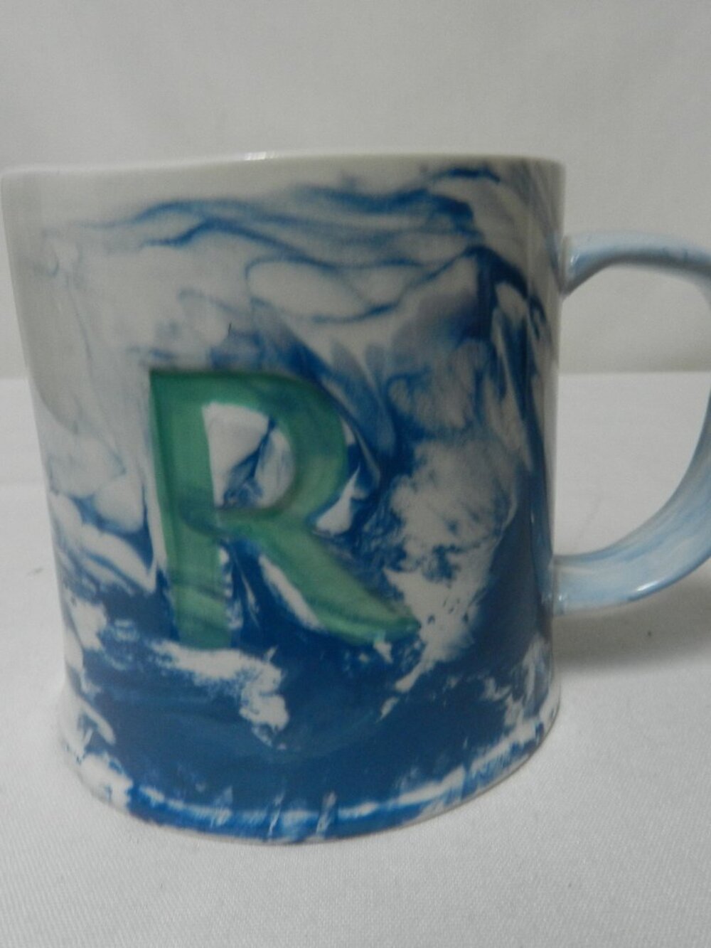Anthropologie Monogram Initial R Marbled Mug Cup blue white ceramic NWT NEW